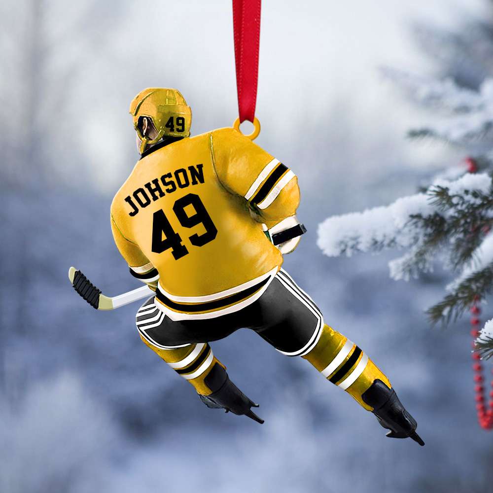 Back Ice Hockey Player Ornament - Personalized Christmas Gifts For Ice Hockey Lovers