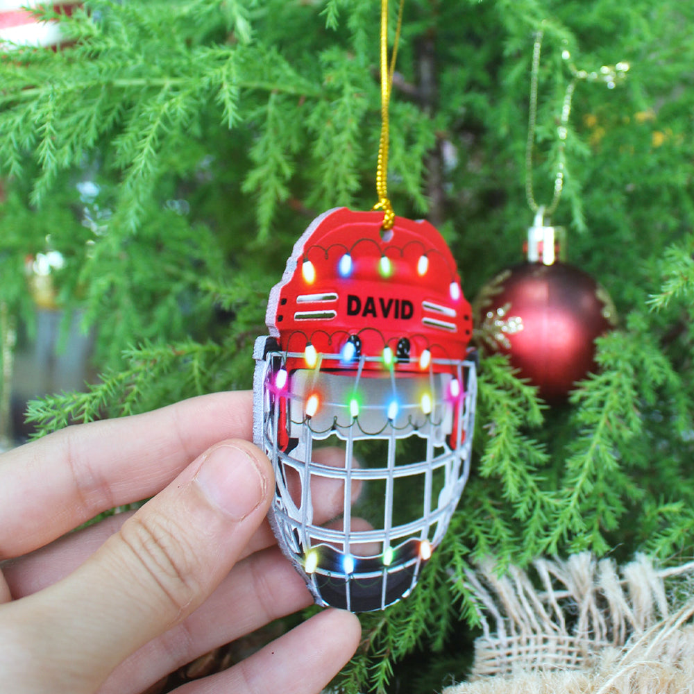 Hockey Ornament - Helmet With Cage - Personalized Gifts for Ice Hockey Lovers