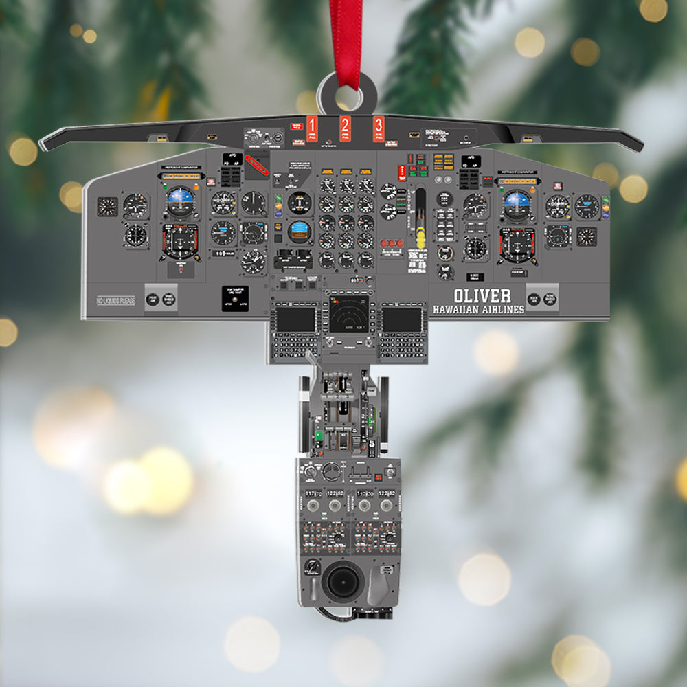 Personalized Plane Dashboard Ornament, Custom Airplane Cockpit, Christmas Tree Decor