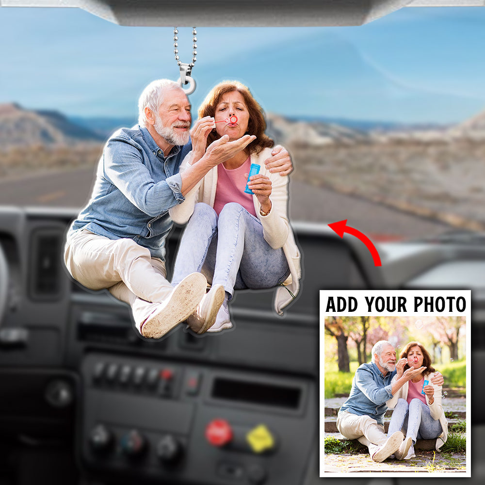 Anniversary Gift, Custom Photo Car Ornament - Gift For Old Couple