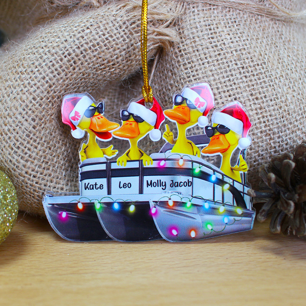Pontoon Duck Couple - Personalized Christmas Ornament - Christmas Gift For Pontoon Lovers