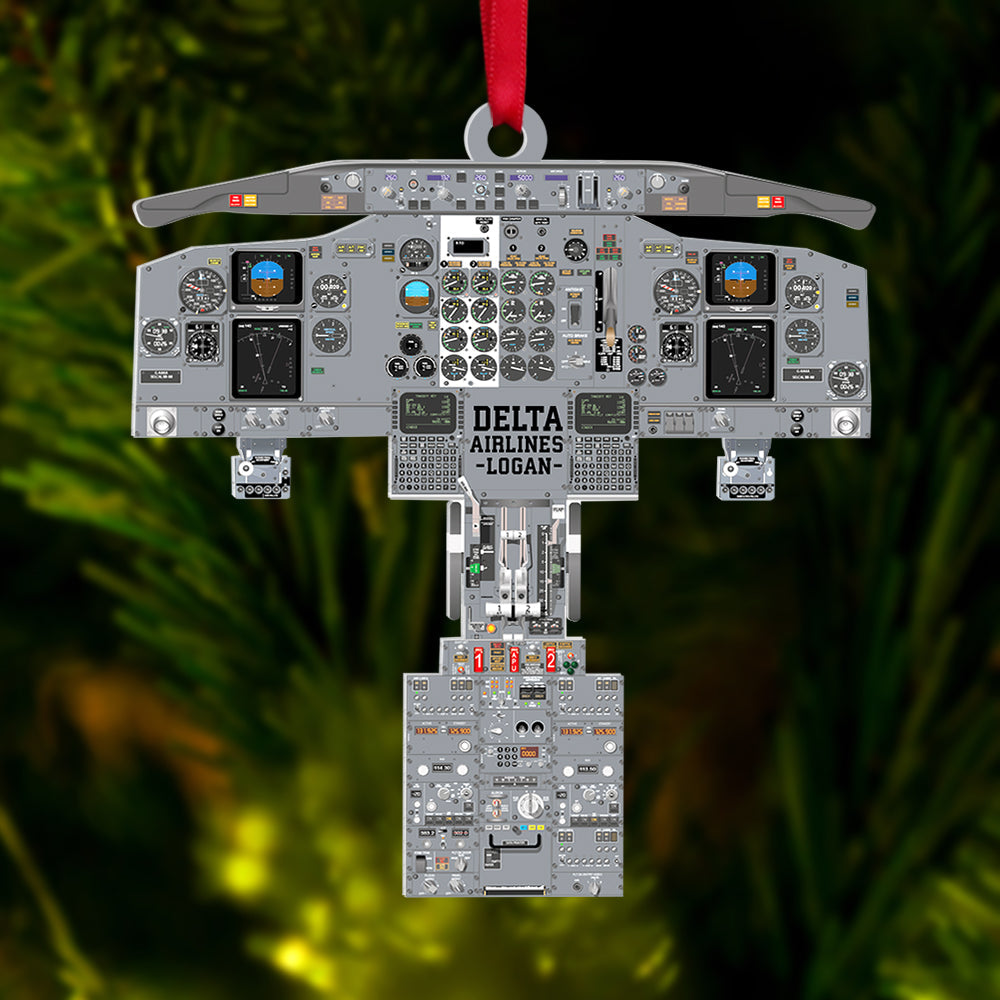 Personalized Plane Dashboard Ornament, Custom Airplane Cockpit, Christmas Tree Decor