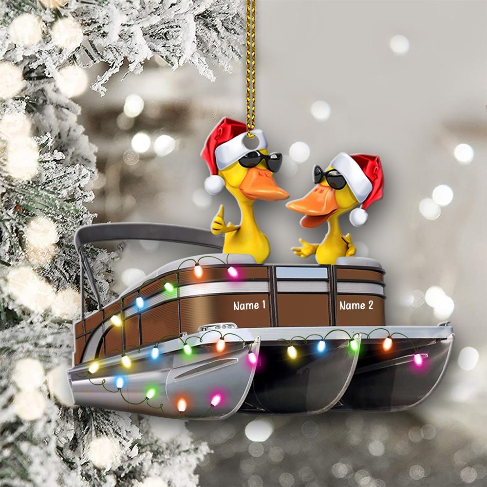 Pontoon Duck Couple - Personalized Christmas Ornament - Christmas Gift For Pontoon Lovers