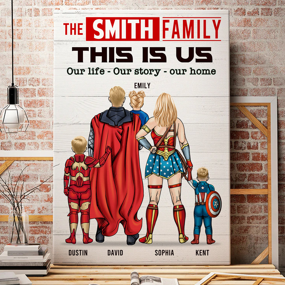 Super Family - Our Life - Our Story - Our Home, Personalized Canvas Print For Mom and Dad