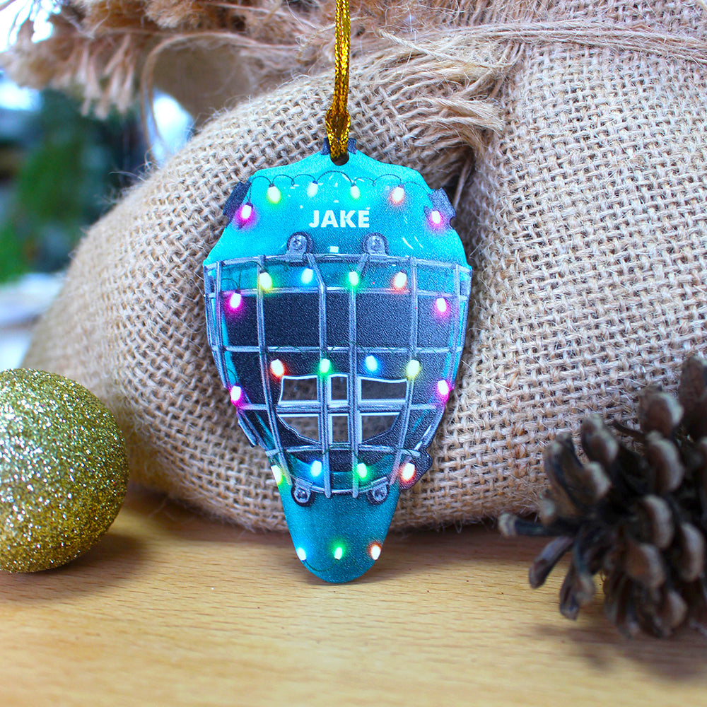 Hockey Ornament - Helmet With Cage - Personalized Gifts for Ice Hockey Lovers