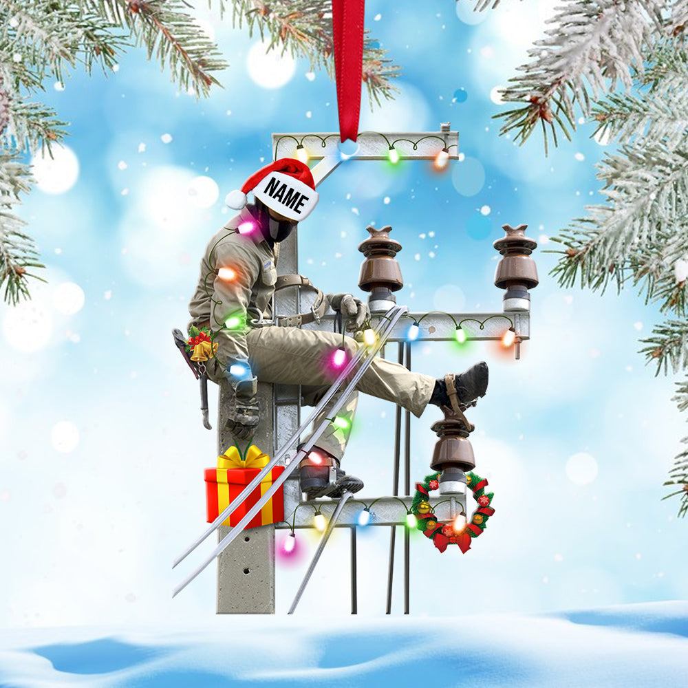 Lineman On Pole -  Personalized Christmas Ornament For Lineman