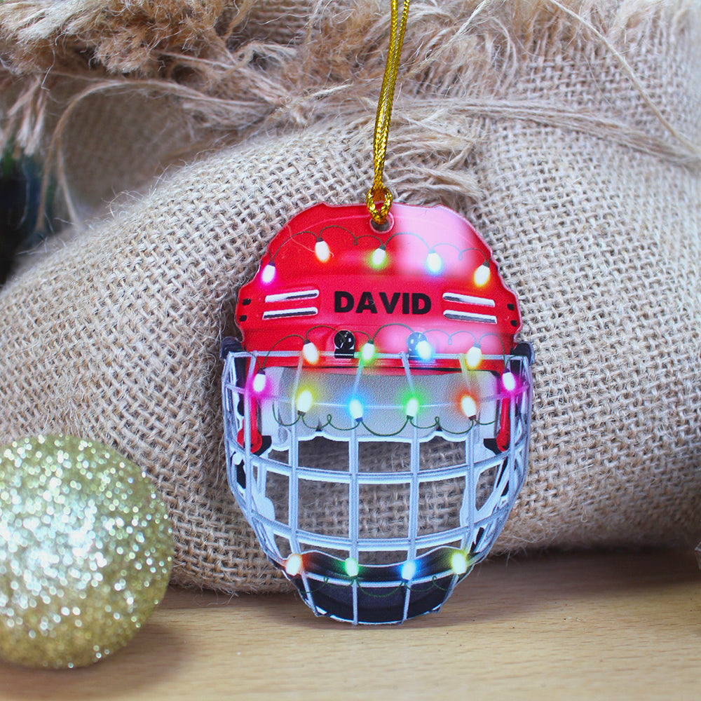 Hockey Ornament - Helmet With Cage - Personalized Gifts for Ice Hockey Lovers