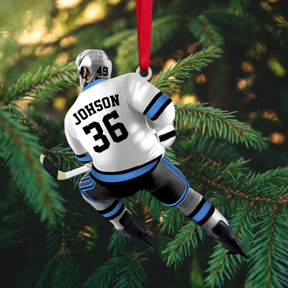 Back Ice Hockey Player Ornament - Personalized Christmas Gifts For Ice Hockey Lovers