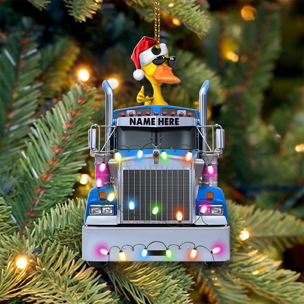 Custom Gifts For Trucker Ornament Cute Duck With Reindeer Truck, Christmas Light 04qhqn0110