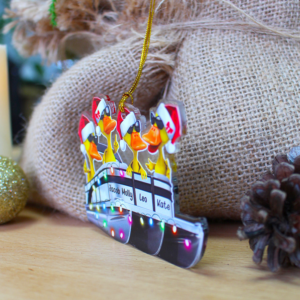 Pontoon Duck Couple - Personalized Christmas Ornament - Christmas Gift For Pontoon Lovers