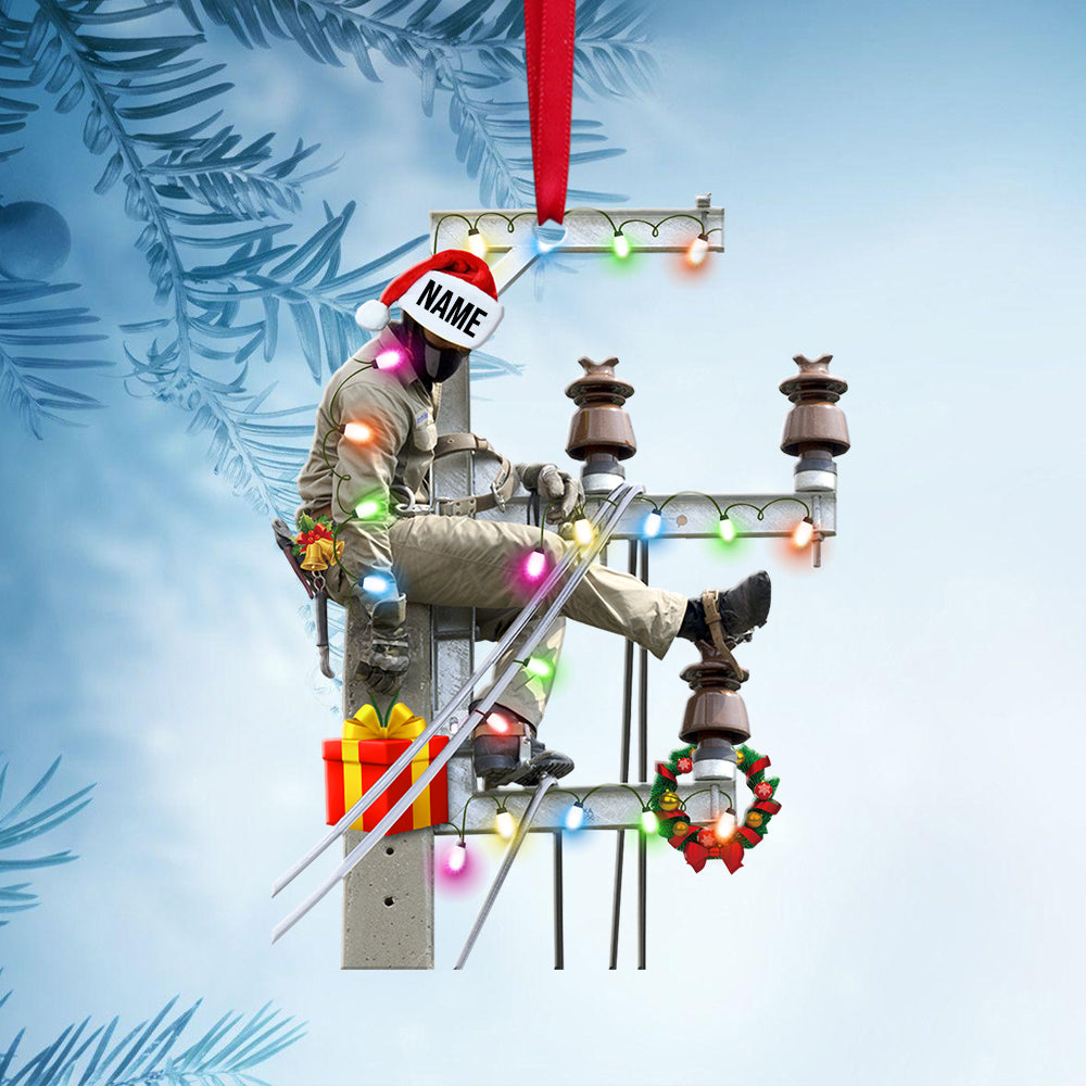 Lineman On Pole -  Personalized Christmas Ornament For Lineman