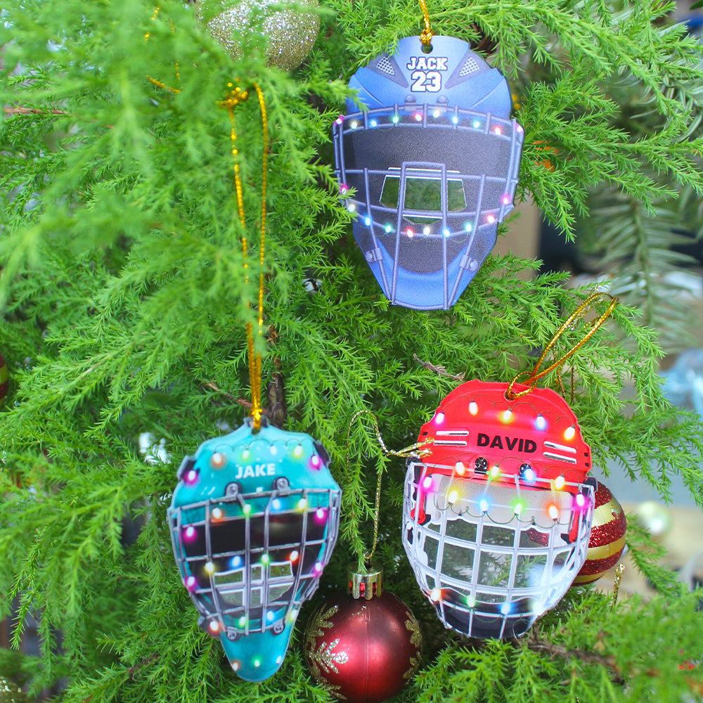 Hockey Ornament - Helmet With Cage - Personalized Gifts for Ice Hockey Lovers