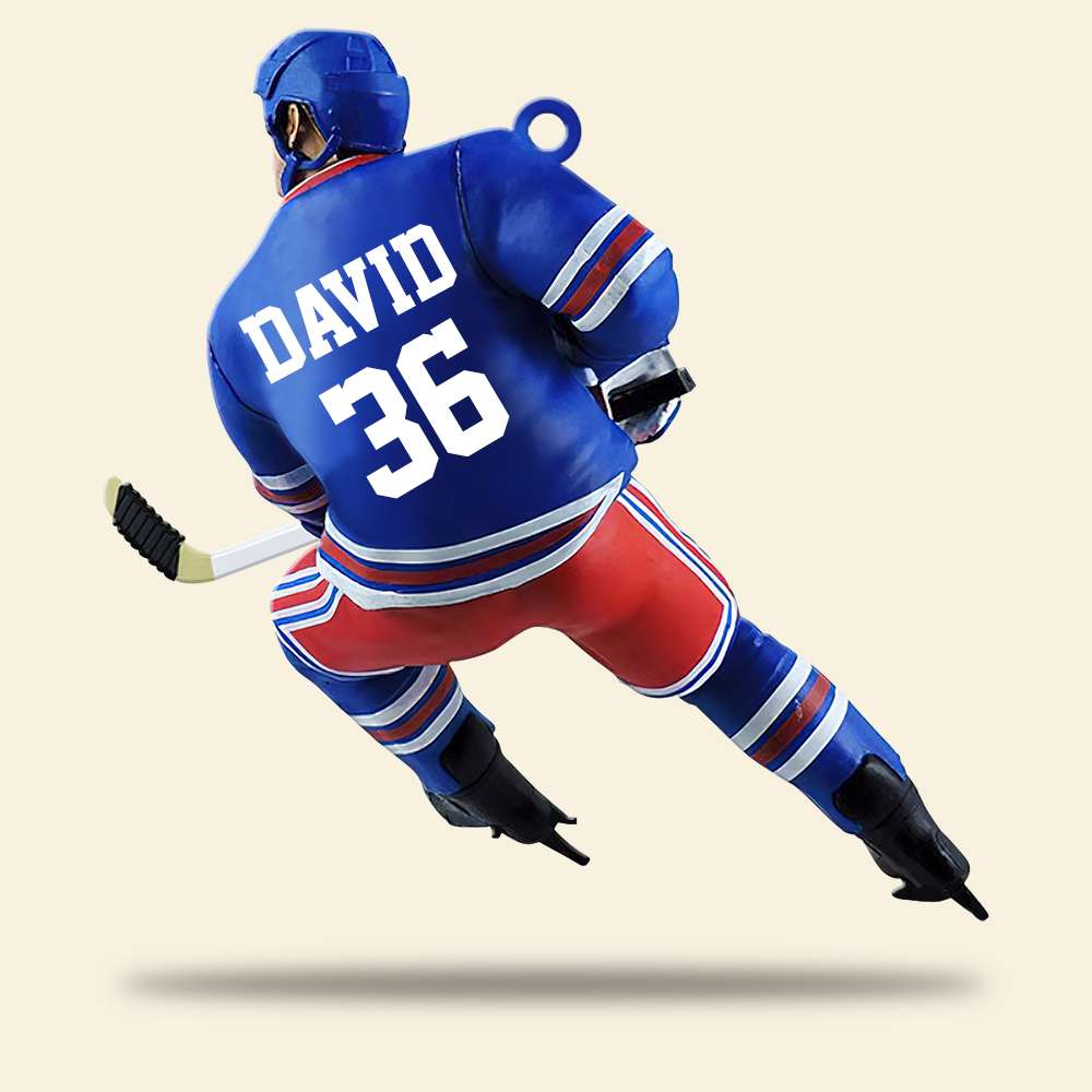 Back Ice Hockey Player Ornament - Personalized Christmas Gifts For Ice Hockey Lovers