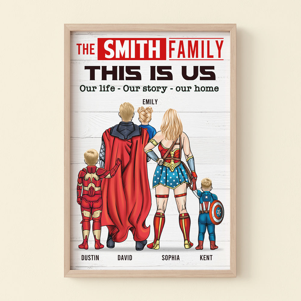 Super Family - Our Life - Our Story - Our Home, Personalized Canvas Print For Mom and Dad