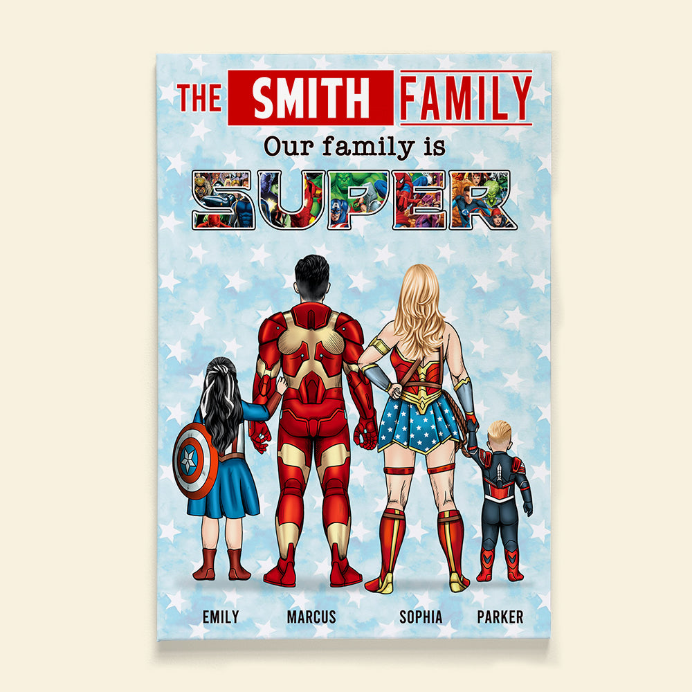 Our Family Is Super - Personalized Canvas Poster - Gifts For Father, Mother