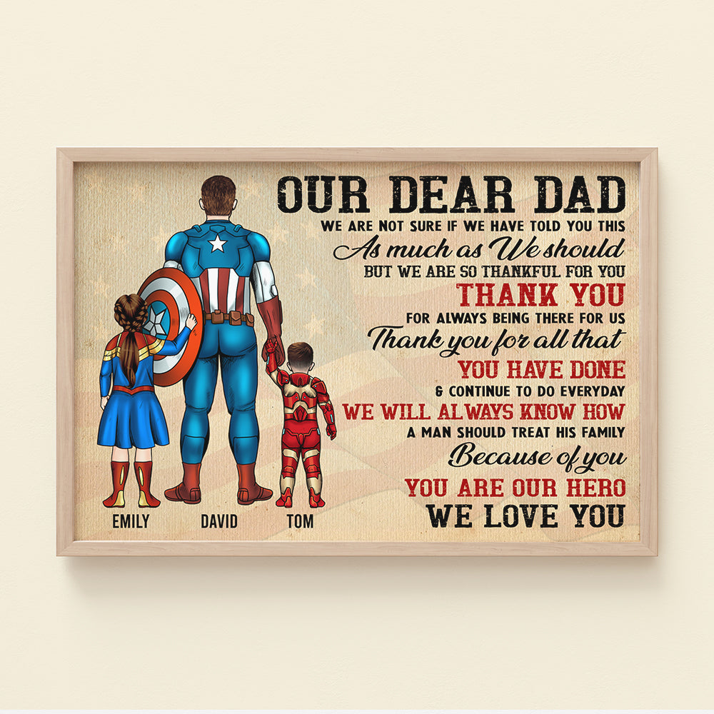 Our Dear Super Dad, We Love You - Personalized Canvas Poster Print - Gift For Dad