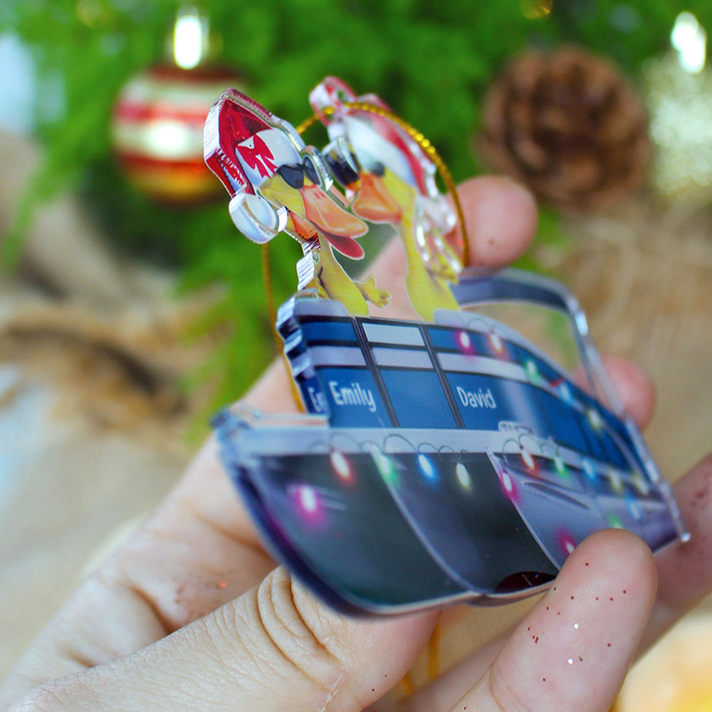 Pontoon Duck Couple - Personalized Christmas Ornament - Christmas Gift For Pontoon Lovers