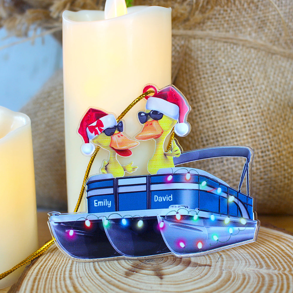 Pontoon Ornaments - Duck Family on Boat - Personalized Christmas Gifts For Pontoon Lovers
