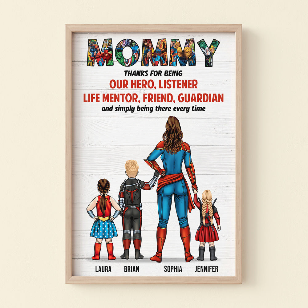 Super Mommy, Thank For Simply Being There Every Time - Personalized Canvas Poster - Gift For Mom