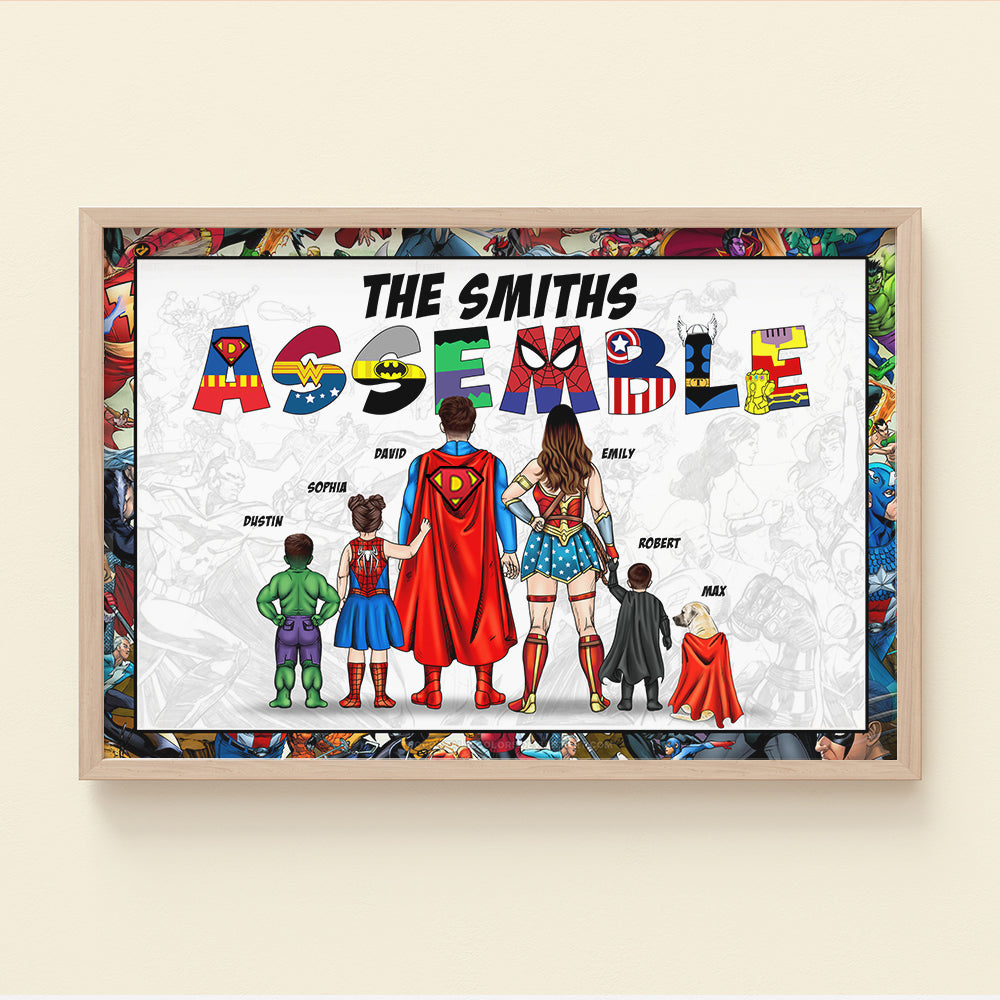 Assemble, The Super Family - Personalized Canvas Print - Gift For Family