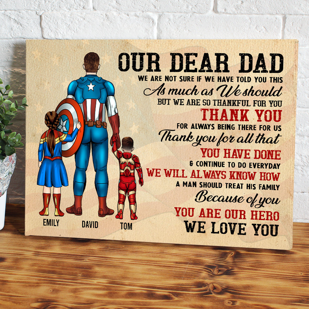 Our Dear Super Dad, We Love You - Personalized Canvas Poster Print - Gift For Dad