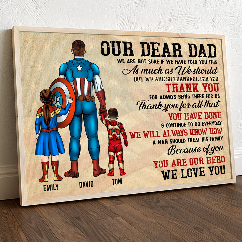 Our Dear Super Dad, We Love You - Personalized Canvas Poster Print - Gift For Dad