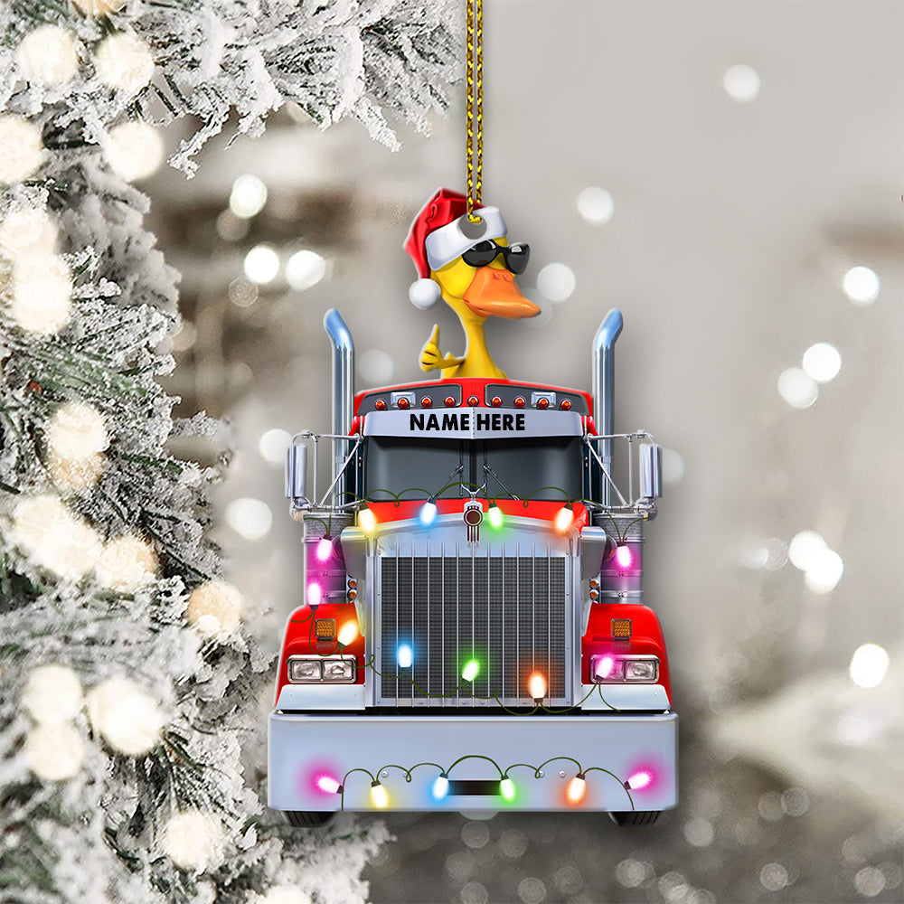 Custom Gifts For Trucker Ornament Cute Duck With Reindeer Truck, Christmas Light 04qhqn0110