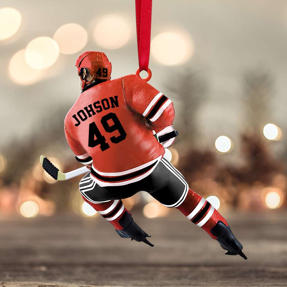 Back Ice Hockey Player Ornament - Personalized Christmas Gifts For Ice Hockey Lovers