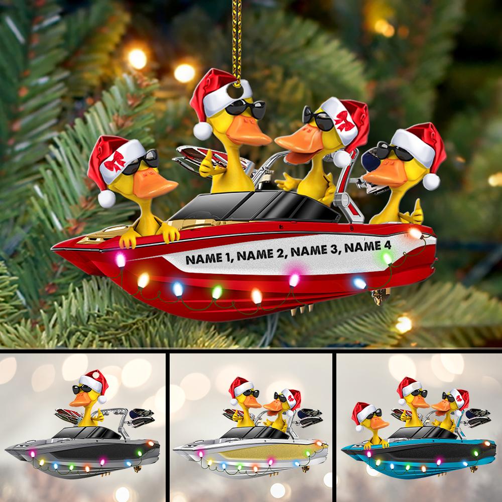 Water Skiing Wakeboarding Ducks - Personalized Christmas Ornament