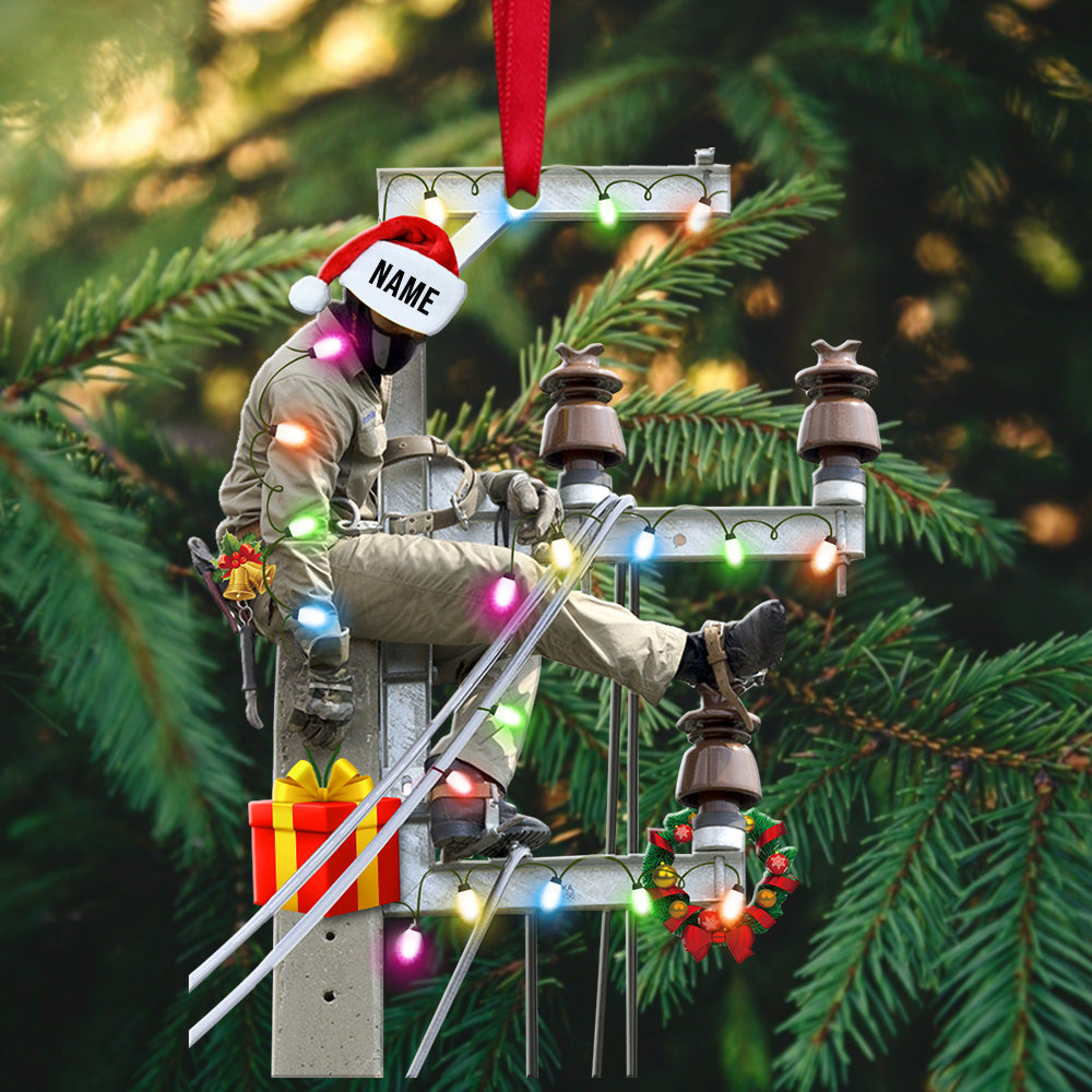 Lineman On Pole -  Personalized Christmas Ornament For Lineman