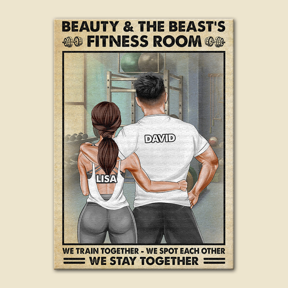 Beauty & The Beast's Fitness Room, Train Together - Personalized Poster & Canvas Prints - Vintage Gym Couple GYM2104