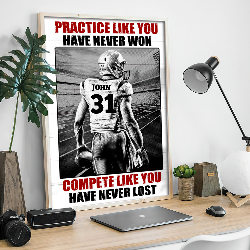 Vintage American Football Player Poster - Custom Quote Saying, Name & Number
