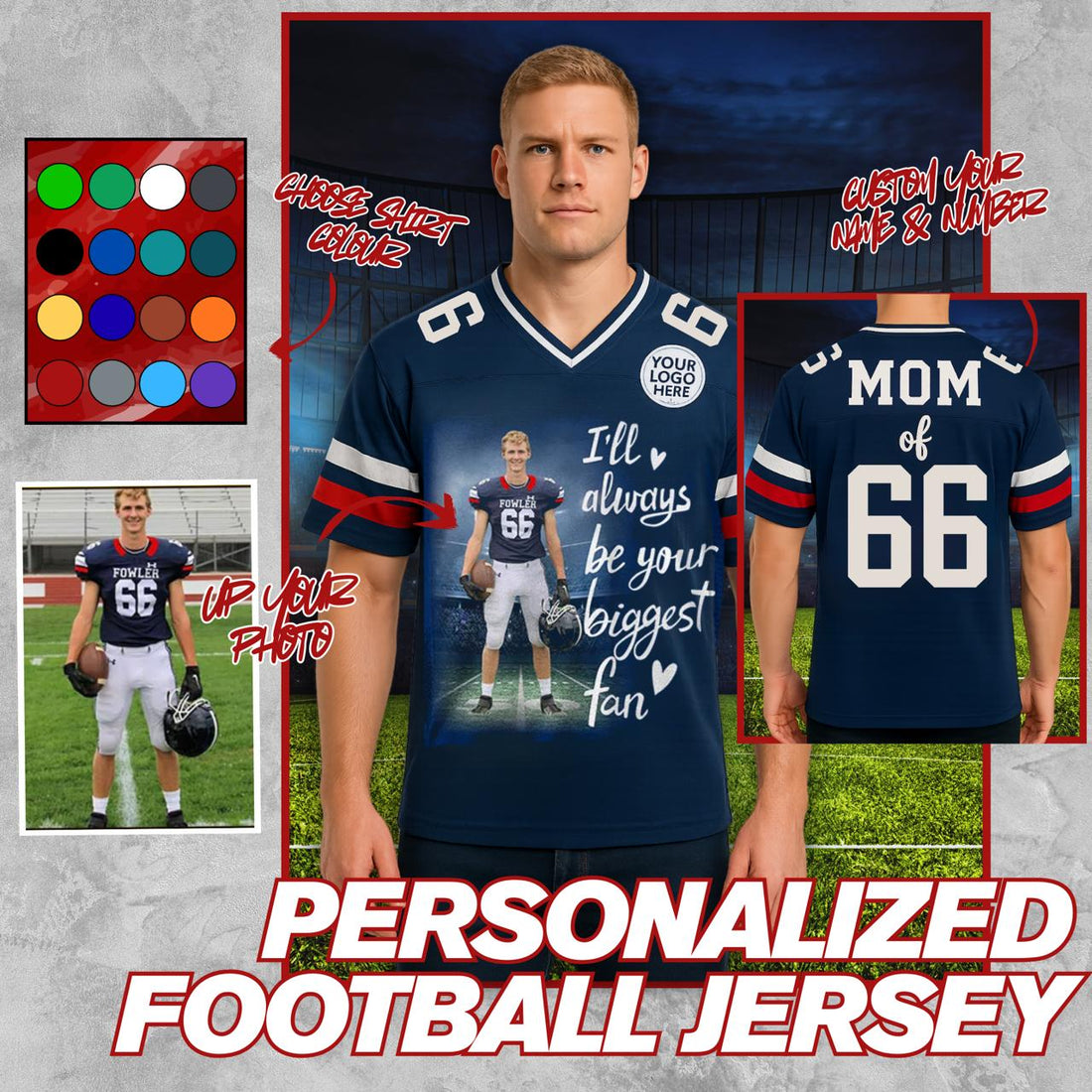 Custom Photo Football Game Day Football Jersey Gift For Football Lovers - Personalized Gift For Football Player