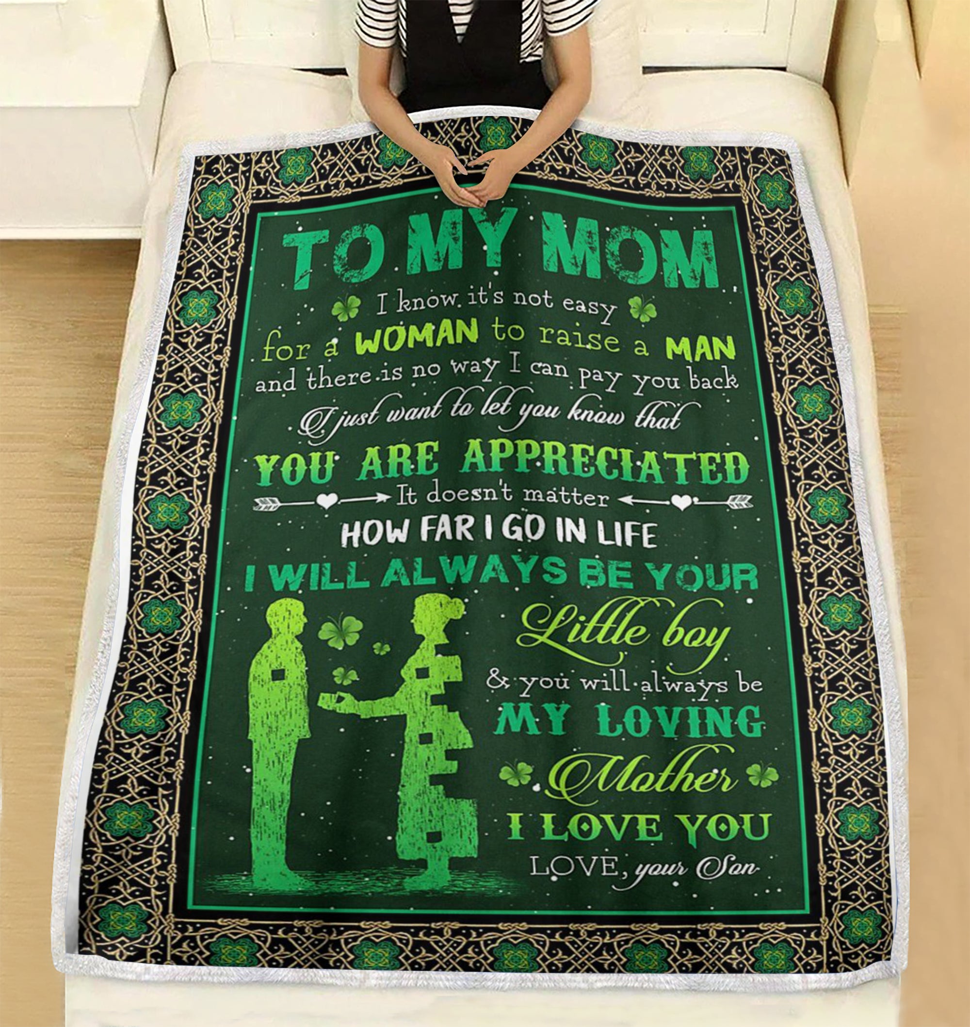 PresentsPrints, To My Mom I Love You Irish Mom, Happy St Patrick's Day, Gift for Mother's Day - Fleece Blanket