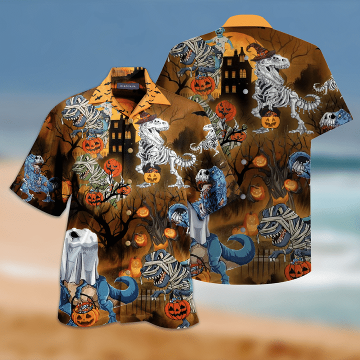 Halloween Dinosaur 3D All Over Printed Hawaiian Shirt, Aloha Shirt