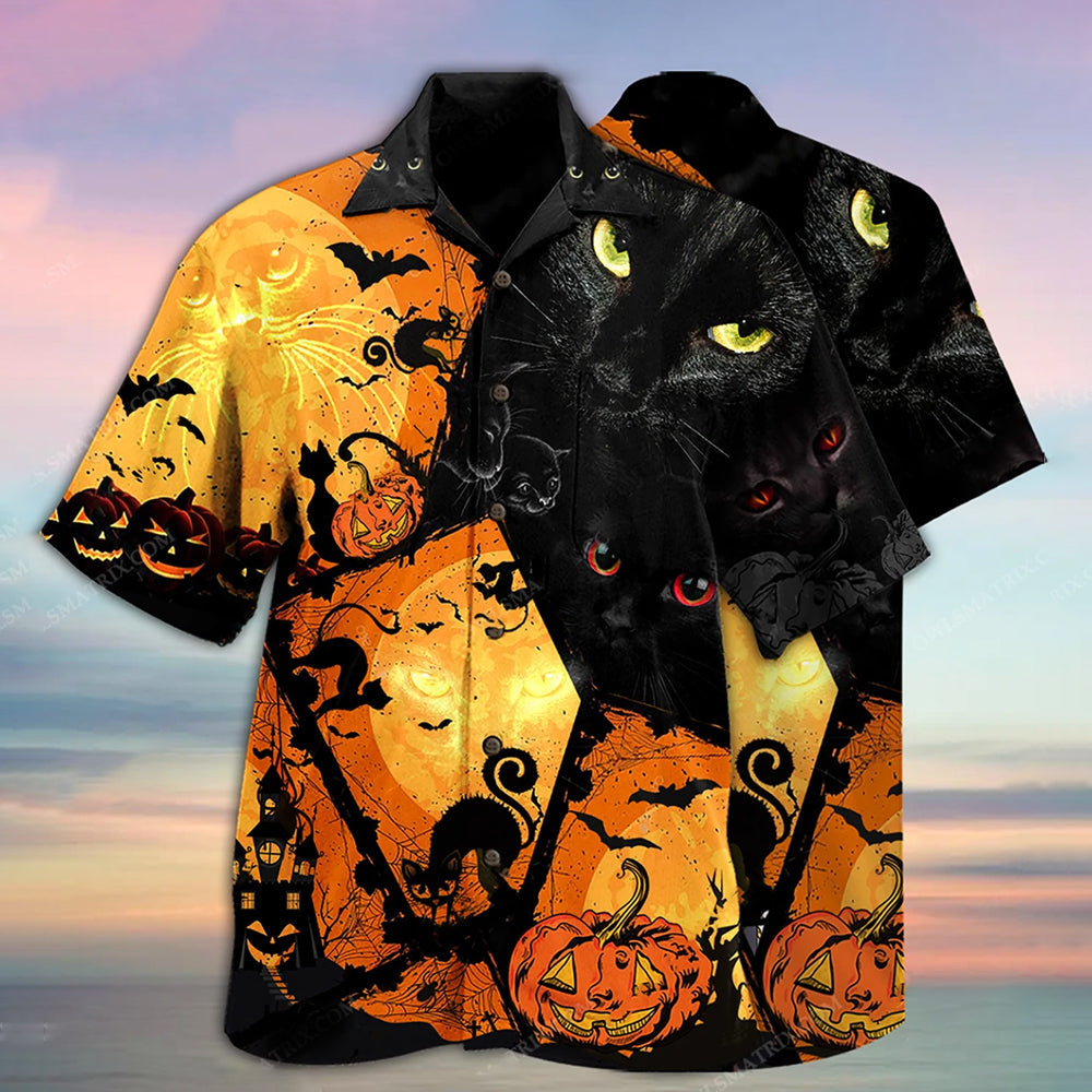 PresentsPrint, Halloween Black Cat Hawaiian Shirt, Aloha Shirt
