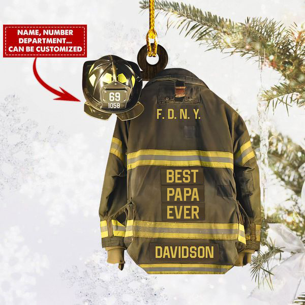 Best Papa Ever Firefighter Uniform and Helmet Ornament - Fireman Car Ornament