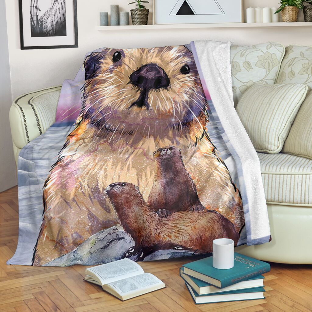 Gift For Couple Blanket, Otter Couple Fleece Blanket