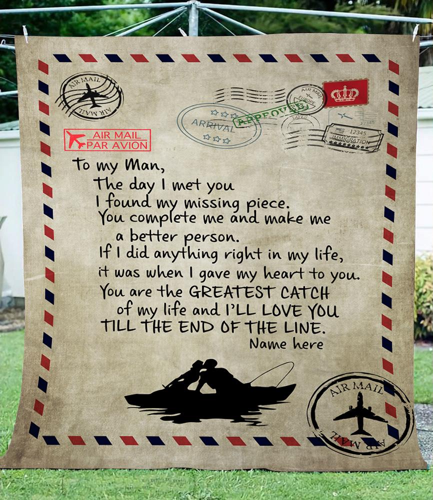Air Mail, To My Man I Love You Fleece Blanket - Quilt Blanket - Valentine Gift, Christmas Gift For Him