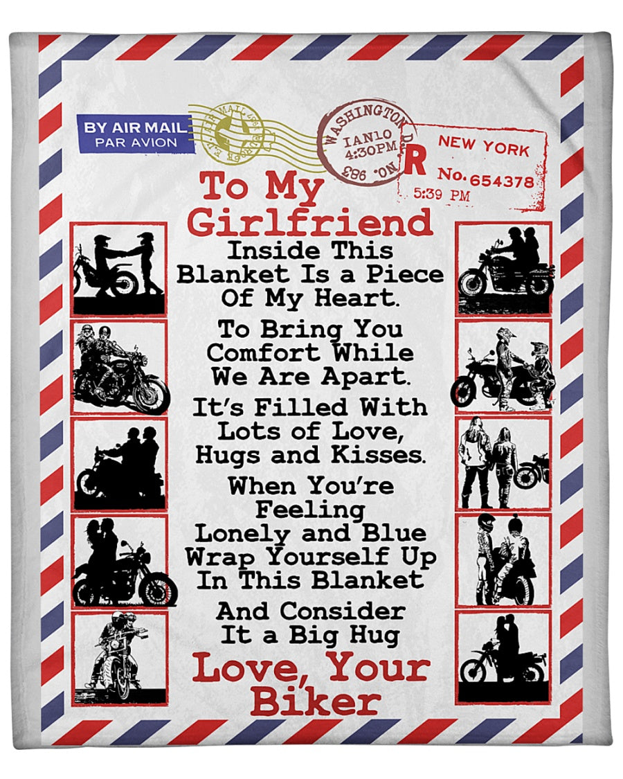 Gift For Girlfriend, Letter To My Girlfriend Inside This Blanket Is A Piece Of My Heart, Motorcycle Couple