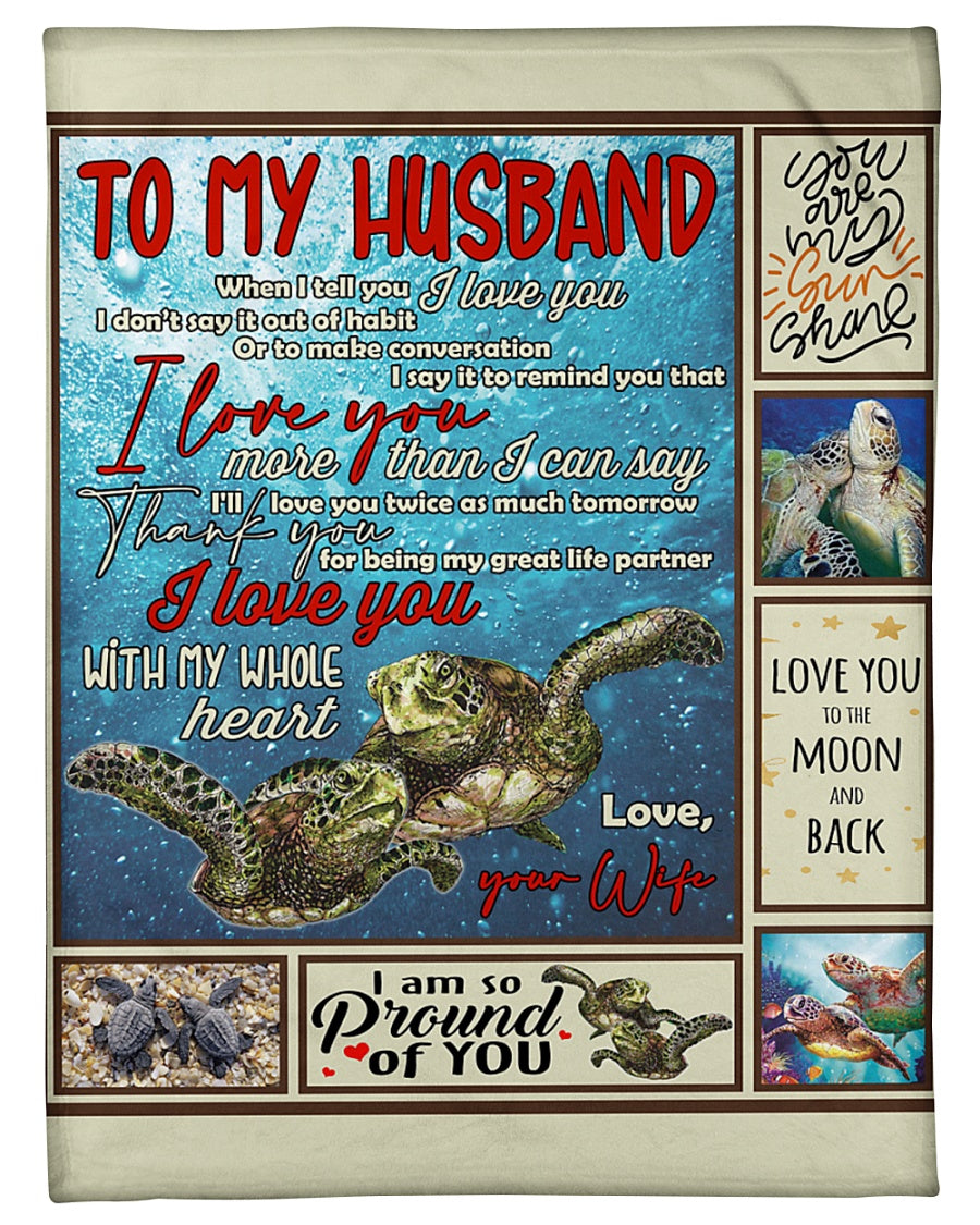 Wife To Husband Great Life Partner Turtle Fleece Blanket - Quilt Blanket