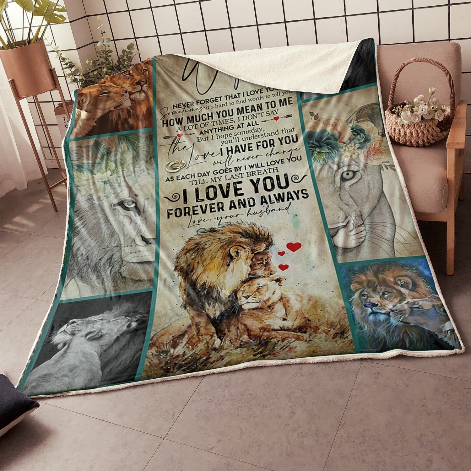 Gift For Wife Blanket, To My Wife Lion Couple How Much You Mean To Me - Love From Husband