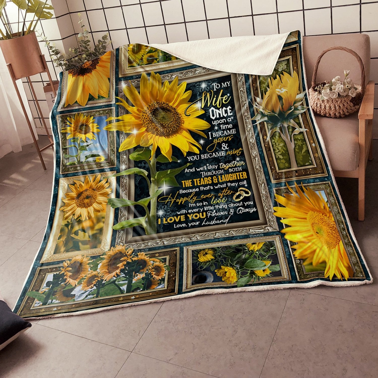 My Wife Sunflower Once Upon A Time Happily Ever After Gift From Husband Fleece Blanket - Quilt Blanket