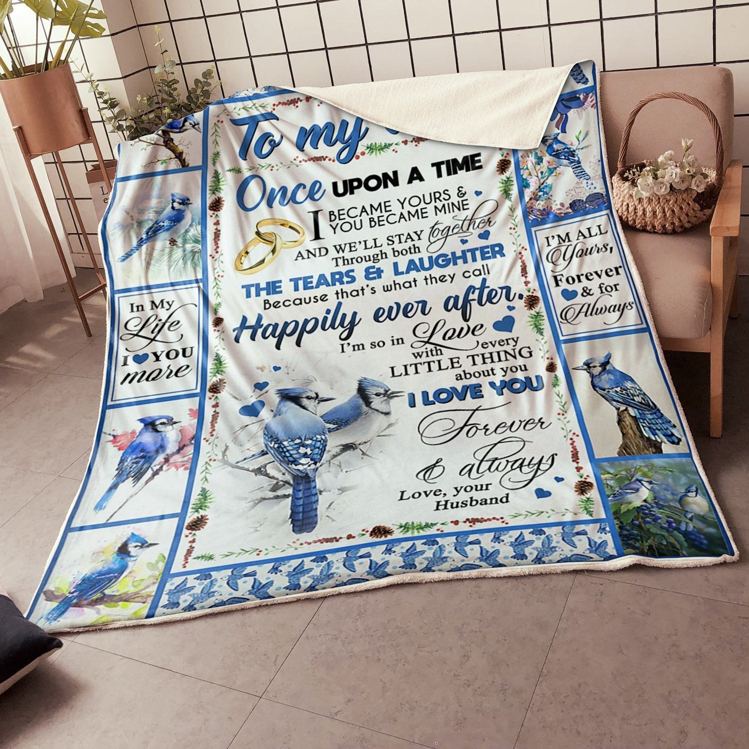 My Wife Cardinal Couple Once Upon A Time Happily Ever After Gift From Husband Fleece Blanket - Quilt Blanket
