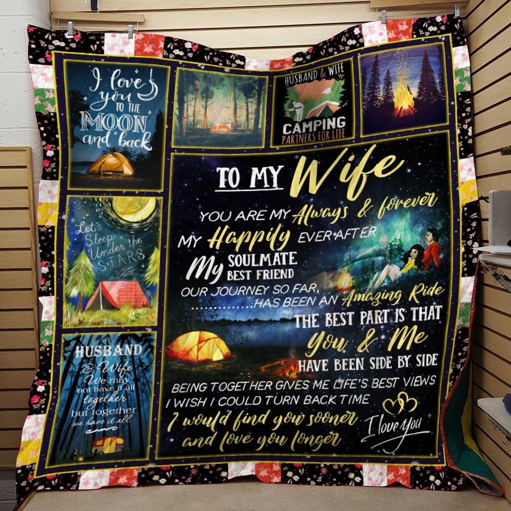 Camping To My Wife Dark Background Fleece Blanket - Quilt Blanket