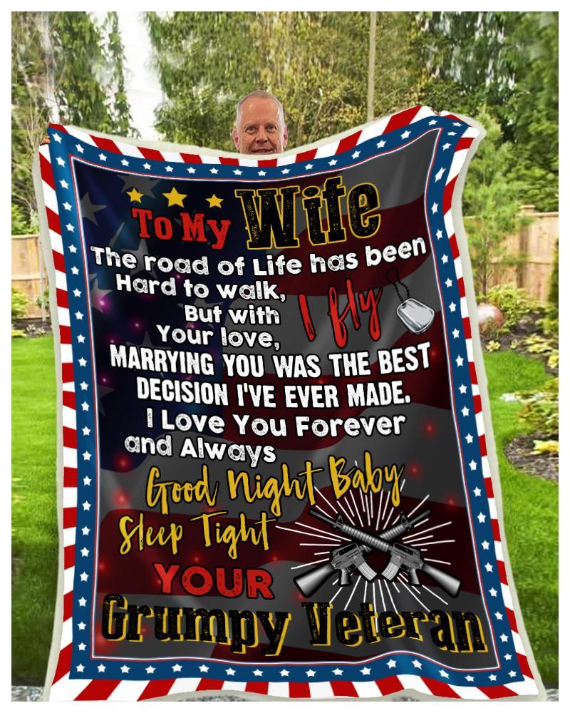 To My Wife Your Grumpy Veteran Fleece Blanket - Quilt Blanket