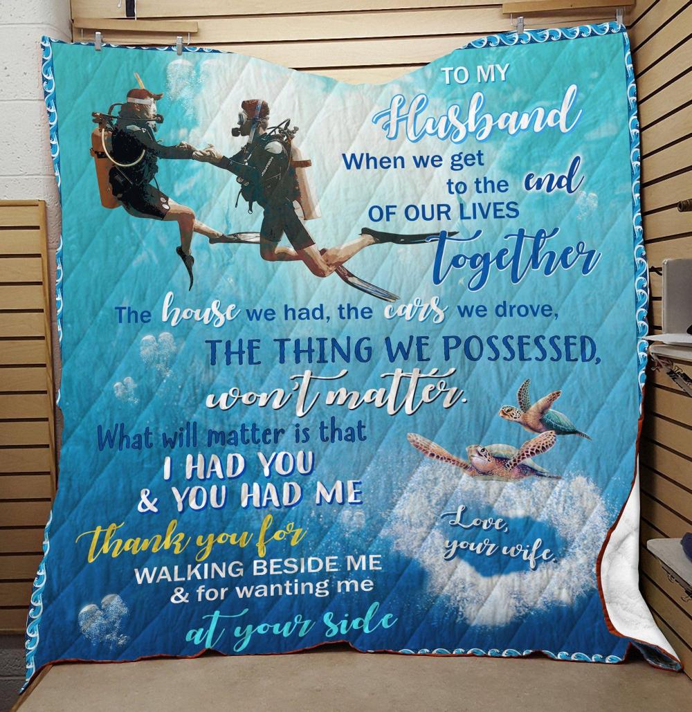 Scuba Diving Wife To Husband Fleece Blanket - Quilt Blanket