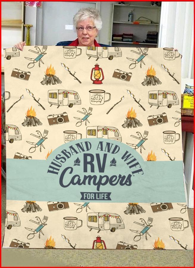 Husband And Wife Couple Campers For Life Camping Fleece Blanket - Quilt Blanket