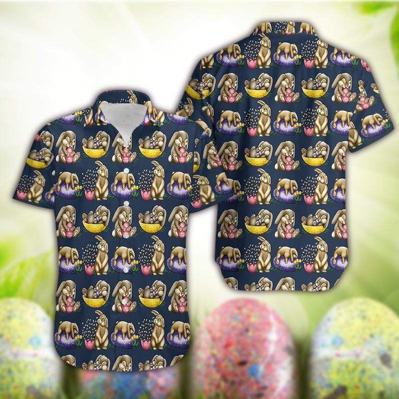 PresentsPrints, Beach Shirt Happy Easter Day Bunny Eggs, Hawaiian Shirt