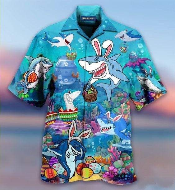 PresentsPrints, Beach Shirt Enjoy Easter With Sharks, Hawaiian Shirt